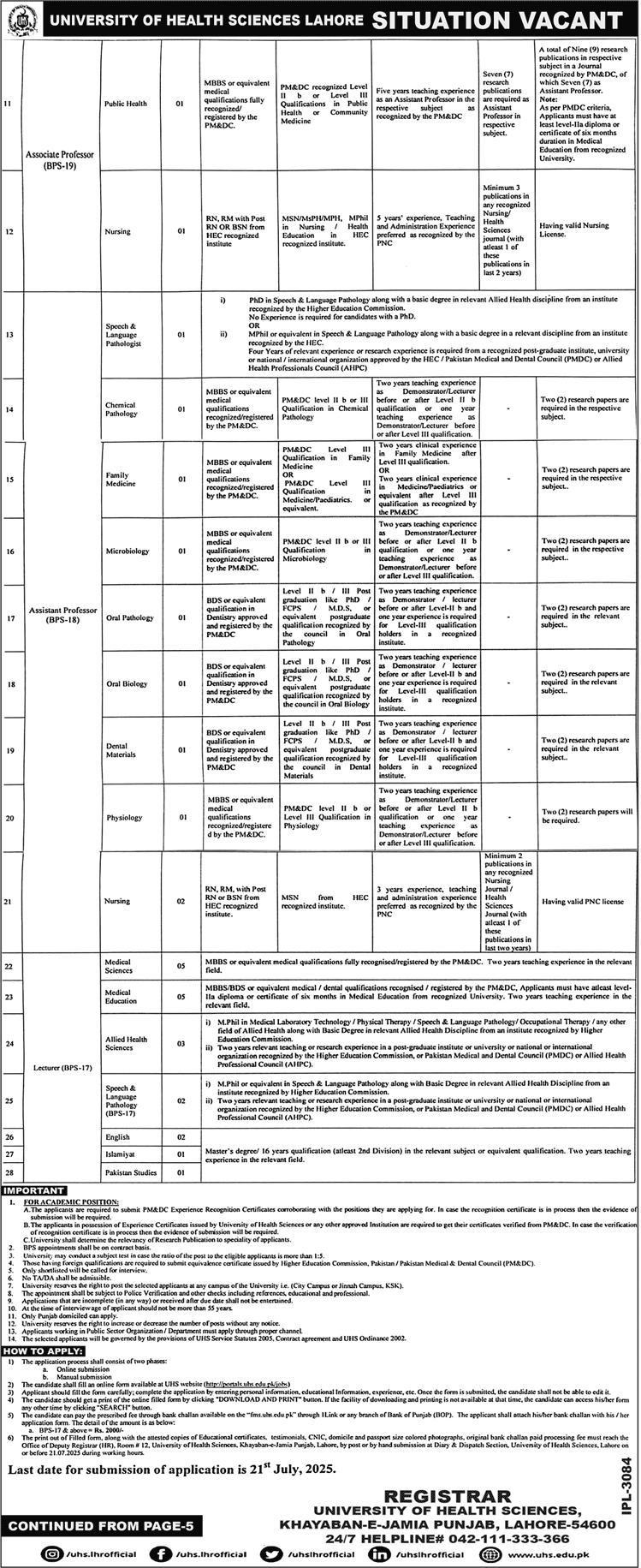 Jobs in University of Health Sciences Lahore-1